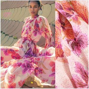 Forte Forte 100% Silk Floral Orchid Belted‎ Maxi Dress Pink Orange Size 1/US4